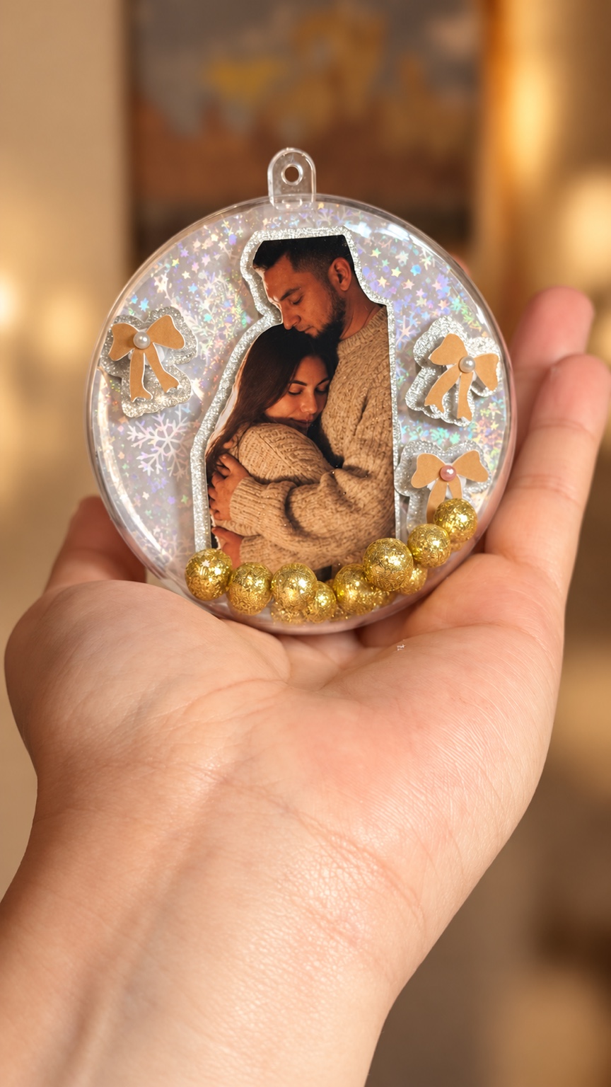 Detalle de una Esfera 3D personalizada con fotografía